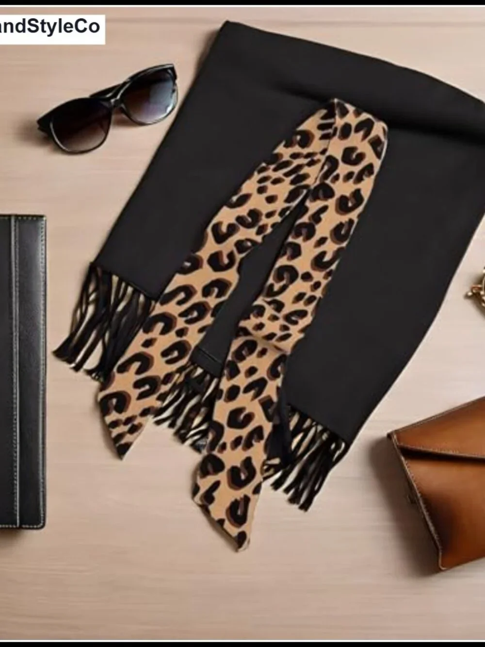 Silk Leopard Print Neck Scarf Hairband Purse Accessory Lightweight Chic